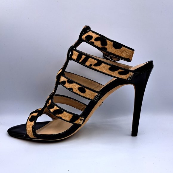 CHARLES DAVID Ina Slingback HEELS Size 7.5 LEATHER leopard pattern LOGO STUNNING - Picture 7 of 14